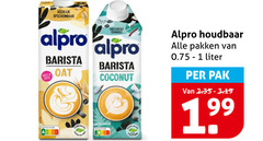  alpro soja melk opschuimbaar barista coconut houdbaar pakken liter pak 