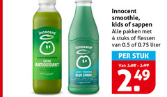  innocent fruitsmoothie 4 100 super smoothie green antioxidant kiwi cucumber apple juice vitamins blue coconut water spirulina kids sappen pakken stuks flessen liter stuk 