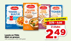  tilda lassie rijst 2 8 10 64 100 zilver vlies noten tover builtje 4x pers droge korrel gedoe volkoren min variatie kerriekip geroosterde wortel achterzijde serveersuggestie granen stuks 