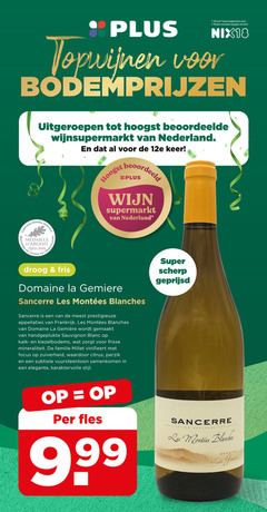  witte wijn 18 25 jaar legitimatie alcohol nix18 topwijnen bodemprijzen beoordelen nederland keer beoordeeld b supermarkt concours general agricole paris charge droog fris domaine la sancerre les prestigieuze frankrijk gemaakt handgeplukte sauvignon blanc kalk frisse mineraliteit familie millet focus zuiverheid citrus perzik samenkomen elegante stijl super scherp geprijsd fles 9 99 appellation controlee 