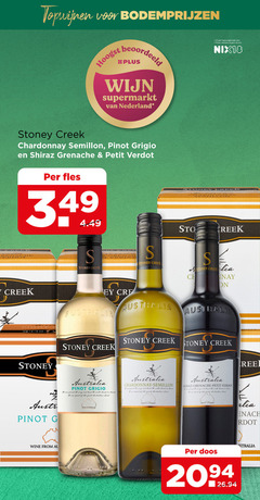  stoney creek rode wijn rose witte 18 25 hr2094 topwijnen bodemprijzen supermarkt nederland chardonnay semillon pinot grigio shiraz grenache petit fles jaar legitimatie alcohol nix18 australia proud to out loud walk hand australian land bond alia wine from doos 