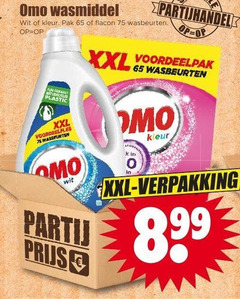  omo wasmiddel 65 99 wit kleur pak flacon wasbeurten plastic xxl 