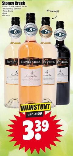  stoney creek witte wijn rode rose 8 shiraz grenache petit chardonnay semillon pinot grigio rosee fles hamersma vit australia gio 