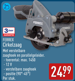  12 90 12v power 3jaar ferrex cirkelzaag verstelbare zaaghoek parallelgeleider toerental positie stuk 