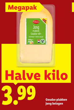  kaasplakken 4 milbona jong goudse 48 minimaal weken gerijpt halve kilo 3.99 belegen 