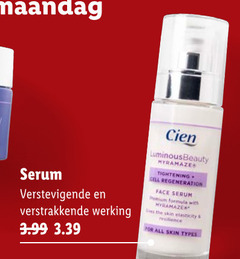  maandag serum verstevigende werking 3.99 cien cell regeneration face premium formula with skin resilience for all types 