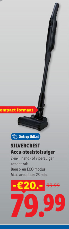  1 2 23 compact formaat lidl.nl silvercrest accu steelstofzuiger zak eco modus accuduur min 