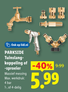  4 lidl.nl parkside tuinslang koppeling massief messing werkdruk bar delig 5.99 