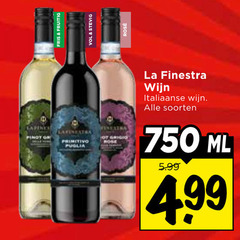  witte wijn rode rose 750 fris fruitig stevig rosee pinot primitivo puglia finestra grigio la italiaanse soorten ml 5.99 