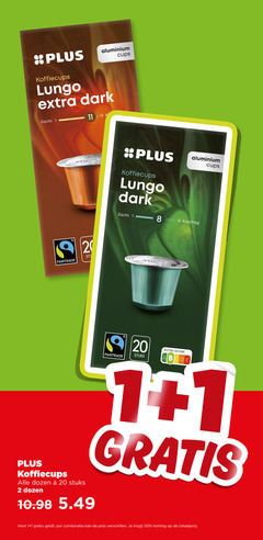  plus huismerk koffiecups 1 2 8 11 12 20 50 aluminium cups lungo dark zacht fairtrade dozen stuks nutri score combinatie 
