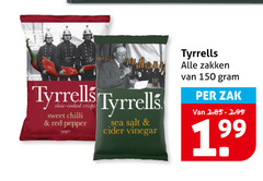  tyrells chips 150 tyrrells cooked crisps sweet chilli red pepper sea salt cider vinegar zakken zak 