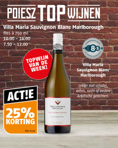  25 750 top wijnen villa maria sauvignon blanc marlborough fles ml topwijn week hamersma salades witvis sushi aziatische gerechten liter 