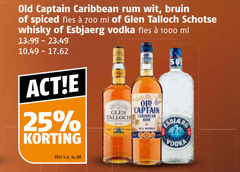  25 700 1000 old captain caribbean rum wit bruin spiced fles ml talloch schotse whisky esbjaerg vodka liter v.a. 