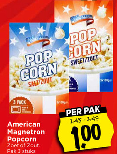  3 pop corn sweet zoet salt 3x100g pack american magnetron popcorn zout pak stuks 1 00 