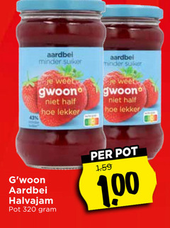  gwoon jam 100 320 aardbei minder suiker halvajam pot 