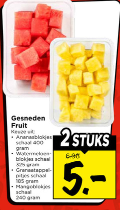  fruitsalade 240 400 gesneden fruit ananasblokjes schaal blokjes pitjes mangoblokjes 2stuks 
