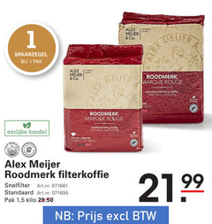  1 pak eerlijke meier club alex meijer co. lex roodmerk rouge snelfiltermaling koffie moulu medium filterkoffie snelfilter 5 kilo 