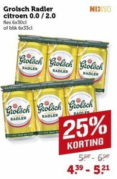  grolsch radler bier 25 citroen 0.0 2.0 blik fles nix18 