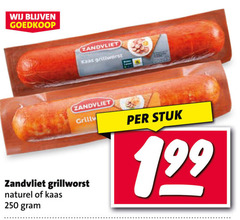  250 zandvliet kaas grillworst naturel stuk 