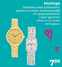  2 horloge stainless steel achterkant quartz uurwerk krasbestendig spatwaterdicht jaar 