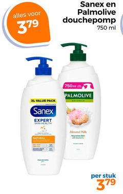  379 750 sanex palmolive ml 750ml with pump xl pack expert skin health naturals natural dry shower cream almond milk nourishes vitamin stuk 