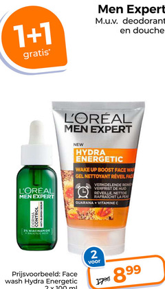  l oreal men expert deodorant 1 2 3 100 douche derma control anti blemish serum acid new hydra energetic wake up boost face gel nettoyant verkoelende huid nettoie la peau guarana vitamine wash ml 