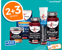  2 3 5 20 25 30 33 60 100 120 400 1000 samenstelling vitaal lucovitaal slikbaar vitamin day capsule glucosamine puur weerstand chondroitine creatine monohydraat poeder free 1 spaar punt pier 1500 500 dagdosering one vita super visolie omega at vitamine capsules magnesium mg citraat bruistabletten 