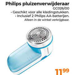  2 philips pluizenverwijderaar 00 kledingstukken aa batterijen 