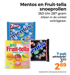  fruit-tella mentos snoep 7 fruit post natural snoeprollen fruitsap jus mint summer fruits drop pak 