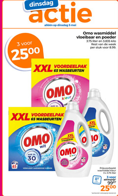  omo wasmiddel 3 5 10 20 30 65 vloeibaar poeder liter kilo rest week stuk xxl wasbeurten kleur min wit verwijdert hardnekkige vlekken hygienisch schoon wasbeurt 25 