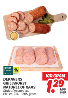  100 beter leven bescherming dekavers grillworst naturel kaas stuk gesneden pak ca. 