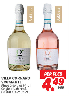  rose witte wijn bubbels pinot grigio brut villa cornaro spumante blush rosee fles 5.99 