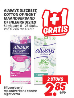  1 2 28 100 always discreet cotton night maandverband inlegkruisjes singlepack stuks fuites urinaires schutz protection dailies organic normal bio slips slipeinlagen secure 