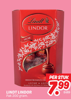  lindt chocolade 200 lindor leche chocolate pak stuk 