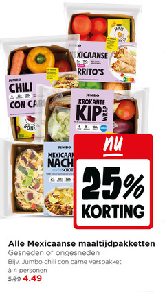  4 15 20 25 35 180 jumbo klaar kruidenmix mais chili specerijenmix vega tip gehakt vegetarisch bone mexicaan rundergehakt port krokante kip kipschnitzels gesneden mexicaanse maaltijdpakketten ongesneden carne verspakket personen 5.99 