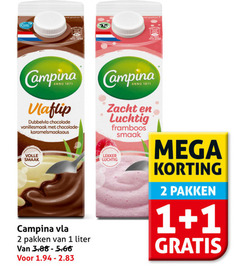  campina vla 1 2 anno vlaflip dubbelvla chocolade vanillesmaak volle pakken liter zacht luchtig framboos mega 