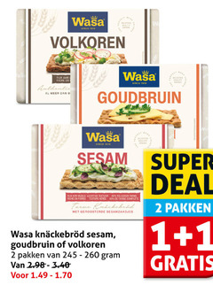  1 2 9 260 wasa since volkoren rijk riche authentic selected goudbruin sesam vezels luchtige textuur tarwe texture farine geroosterde sesamzaadjes pakken super deal 