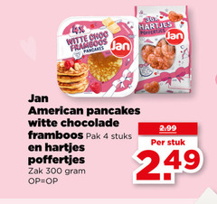  jan poffertjes pannenkoeken 4 36 300 witte choc framboos pancakes hartjes american chocolade pak stuks zak stuk 