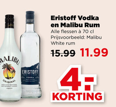  4 malibu original with white rum and coconut flavour liqueur eristoff vodka flessen 