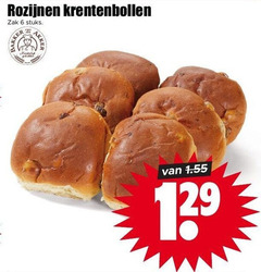  krentenbollen 6 rozijnen zak stuks 12 