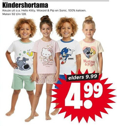  100 128 kindershortama o.a. hello kitty woezel pip sonic katoen maten good night and sweet dreams elders 