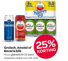  bavaria amstel grolsch blikjes bier 12 25 6x 330ml radler 0.0 pilsener blik gekoeld pack varieeren 