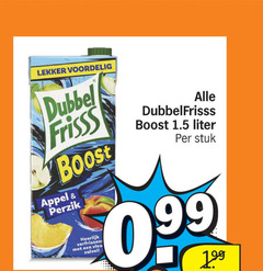  dubbelfrisss fruitdrank dubbel frisss boost appel perzik verfrissen zuivel liter stuk 