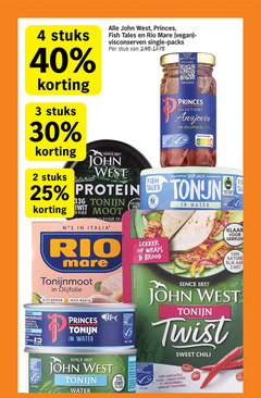  1 2 3 4 25 30 40 256 stuks john west princes fish mare visconserven single stuk since naturel protein tonijn moot vleugje italia tonijnmoot olijfolie uitlekken serveersuggestie wraps brood duurzame visserij www.msc.org nl selections ansjovis nutri score b skipjack water fair trade certified gecertificeerd tale klaar gebruik nature rijk eiwit selekt be le size visser twist sweet chili kunstmatige kleur smaakstoffen conserverings 