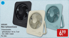  3 mini tafelventilator blaasstanden gebruiksduur ca. uur usb kabel stuk 