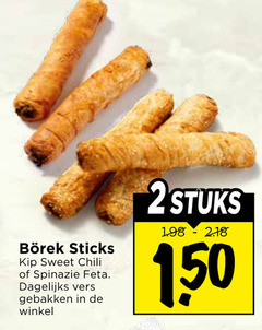  2 sticks kip sweet chili spinazie feta dagelijks vers gebakken stuks 1 50 