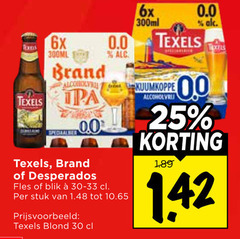  texels brand desperados speciaalbieren 25 30 6x 300ml alcohol 0.0 fles blik stuk blond 