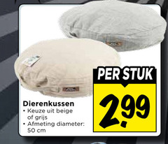  50 dierenkussen beige grijs diameter cm stuk 