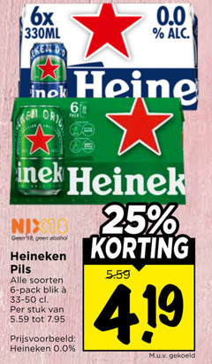  heineken 0.0 blikjes bier 6 18 25 6x 330ml reine orig pack nix18 alcohol pils soorten blik stuk gekoeld 