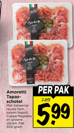  300 party amoretti tapas schotel italiaanse rauwe ham salami napoli coppa groene olijven pak 5.99 